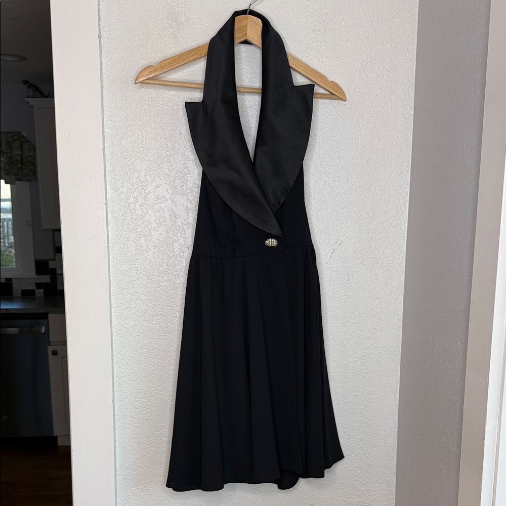 Vintage Black Tuxedo Halter Dress En Francais by Huey Waltzer Glam Old Hollywood